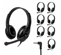 8 Pack Black Classroom Wired Headphones with Rotating Boom Microphone, 3.5mm Adjustable On-Ear Bulk Headphones, Shatterproof and Wipeable Ear Cushions for School Library Students Children Teens