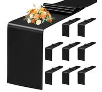 8 Pack Black Table Runner 12 x 72 Inch Satin Table Runner for Rectangle Round Tables,Black Table Runners for Wedding,Birthday Banquets Engagements Party Decoration