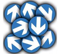 8-Pack - Blue & White Direction Arrow Vinyl Sticker Sign - for Social Distancing in Queues - 85mm Diameter