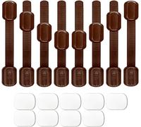 8 Pack Brown Child Safety Locks, SACONELL Baby Proof Cabinets Latches with No Trapped Fingers for Cupboard, Drawers, Closet, Toilet Seat, Oven and Fridge, Free 9 Extra Adhesive Pads