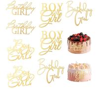 8 PACK Cake Topper, Gender Reveal Cake Decorations, for He or She, Gold Glitter, Party Photo Booth Props, Acrylic Gold Cake Toppers