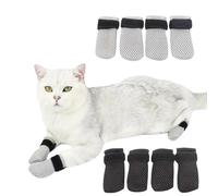 8 Pack Cat Mittens to Prevent Scratching, Adjustable Breathable Mesh Cat Booties & Claw Covers - Anti Scratch Gloves for Bathing, Nail Trimming - 4 Black & 4 Grey, Paw Inner Diameter up to 1.57 Inches