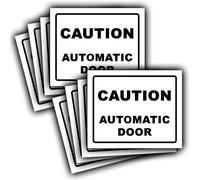 8 Pack - Caution Automatic Door Sticker Signs - 90mm x 110mm - Waterproof Vinyl
