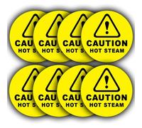 8 Pack - Caution Hot Steam Stickers Labels - Waterproof Vinyl Safety Decals 50mm x 50mm