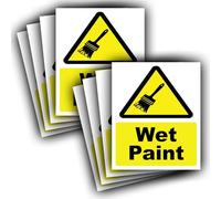 8 Pack - Caution Wet Paint Sticker Decals - Waterproof Vinyl Notice Label 110mm x 90mm