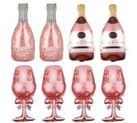 8 Pack Champagne Bottle Balloons Pink Goblet Foil Balloon Wine Glass Cheers Mylar Balloons Whiskey Bottle Helium Balloon for Graduation Wedding Anniversary Birthday Shower Party Decoration