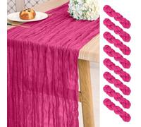 8 Pack Cheesecloth Table Runner ,Hot Pink Table Runners 10ft Long Gauze Boho Table Runners for Wedding,Bridal Shower,Party,Banquet Decoration- 21.5 x 120 Inch