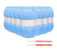 8 Pack Chenille Yarn for Crocheting & Knitting 50g×8, Soft Fluffy Velvet Yarn for Amigurumi Plush Toys, Skinny Baby Yarn Bulk with Crochet Hooks for Blankets, Wearables & DIY Crafts (Blue)