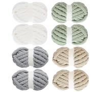 8 Pack Chenille Yarn Soft P Chunky Yarn for Crocheting & Knitting Thick Fluffy Yarn in Cream Khaki Sa & Grey Ideal for Hand and Arm Knitting