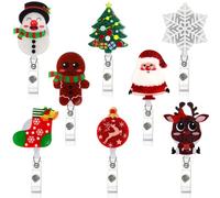 8 Pack Christmas Badge Reels Retractable, Xmas Nurse Badge Holder ID Name Card with Alligator Swivel Clip, Cute Elk Snowman Snowflakes Tree Badge Holder for Nurse Glitter Decorative Metal Clip