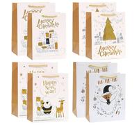 8 Pack Christmas Paper Gift Bags,Christmas Treat Bags with Handle,4 Styles Christma Bags for Presents,Durable Christma Paper Bags,2 Sizes,4 Designs,Xmas Gift Party Favor Bags Decoration, (Style-C)
