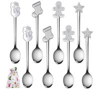 8 Pack Christmas Stainless Steel Tea Spoons Set, Creative Stainless Steel Coffee Spoon Christmas Tableware, 5 Inch Christmas Tableware Spoons Christmas Stocking Fillers Party - Silver