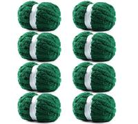 8 Pack Chunky Yarn for Hand Knitting - #10 Super Bulky Chenille Yarn, Fluffy Jumbo for Thick Hand-Knit Blankets, Scarves, and Cozy Home Decor (8, Dark Green)