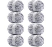 8 Pack Chunky Yarn for Hand Knitting - #10 Super Bulky Chenille Yarn, Fluffy Jumbo for Thick Hand-Knit Blankets, Scarves, and Cozy Home Decor (8, Light Gray)