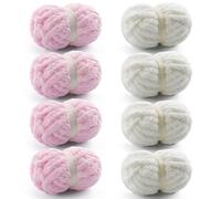 8 Pack Chunky Yarn for Hand Knitting - Chunky Chenille Yarn for Crocheting - Fluffy Yarns for Crochet - Jumbo Yarns for Hand Knitting 28.4 Yds 7.7 Oz Per Roll (8, Light Pink-Milky White)
