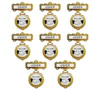 8 Pack Church Usher Badges Multipack, Pin Back Gold Tone Fancy Round Welcome Badge for Church Leadership, Reusable Name Badges for Greeters, Ushers, and Choir