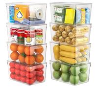 8 Pack Clear Storage Bins with Lids Stackable, Large Plastic Storage Bins with Handle for Pantry Organization and Storage, Perfect Containers for Fridge Organizer, Freezer, Kitchen, Cabinets, Bathroom