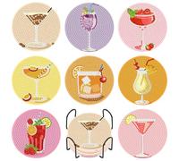 8 Pack Cocktail Diamond Art Coasters Set with Holder and Cork Backing