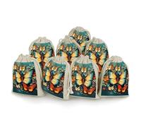 8 Pack Cotton Drawstring Bags, Colorful Butterfly Embroidery Paintings Linen Gift Bags Storage Bag Reusable Gift Pouches Sachet for Jewelry Party Favors Wrapping DIY Christmas Gifts Candy Bags 4.9x6.7
