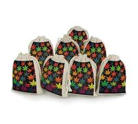 8 Pack Cotton Drawstring Bags, Colorful Cannabis Leaves Linen Gift Bags Storage Bag Reusable Gift Pouches Sachet for Jewelry Party Favors Wrapping DIY Christmas Gifts Candy Bags 4.9x6.7 Inches