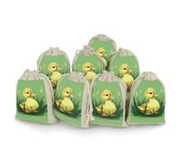 8 Pack Cotton Drawstring Bags, Little Duck on Green Grass Linen Gift Bags Storage Bag Reusable Gift Pouches Sachet for Jewelry Party Favors Wrapping DIY Christmas Gifts Candy Bags 4.9x6.7 Inches