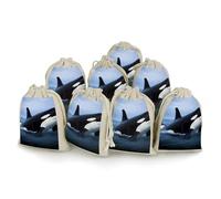 8 Pack Cotton Drawstring Bags, Reusable Linen Gift Bags 4.9x6.7 Inches Storage Bag Killer Whale Gift Pouches Sachet for Jewelry Party Favors Wrapping DIY Christmas Gifts Candy Bags