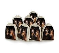 8 Pack Cotton Drawstring Bags, Reusable Linen Gift Bags 4.9x6.7 Inches Storage Bag Two Horses Standing on Black Background Gift Pouches Sachet for Jewelry Party Favors Wrapping DIY Christmas Gifts Can