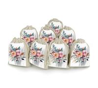 8 Pack Cotton Drawstring Bags, Reusable Linen Gift Bags 4.9x6.7 Inches Storage Bag Watercolor Floral Corner Bouquet Gift Pouches Sachet for Jewelry Party Favors Wrapping DIY Christmas Gifts Candy Bags