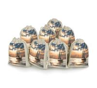 8 Pack Cotton Drawstring Bags, Sailing Boat On The Sea Linen Gift Bags Storage Bag Reusable Gift Pouches Sachet for Jewelry Party Favors Wrapping DIY Christmas Gifts Candy Bags 4.9x6.7 Inches