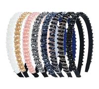 8 Pack Crystal Rhinestone Headband Beads Diamond Jeweled Sparkly Glitter Bling Padded Wide Headbands Cross Hair Bands Thick Hair Holder Accessories for Women Girls