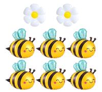 8 Pack Cute Bee Foil Daisy Foil Balloons 18Inch Spring Flower Helium Balloons Bumble Bee White Flower Balloon for Insect Theme Birthday Baby Shower Wedding Party Decorations Supplies