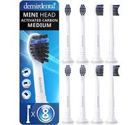 8 Pack demirdental Brush Heads Compatible for Philips Sonicare Toothbrush Heads with Activated Charcoal, Compact, Medium Replacement Heads, White, HX4088m