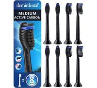 8 Pack demirdental Brush Heads Compatible for Philips Sonicare Toothbrush Heads with Activated Charcoal, Medium Replacement Heads, Black, HX9058mb