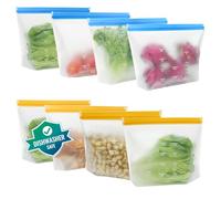 8 Pack Dishwasher Safe Reusable Freezer Bags, 3.2L Stand Up Reusable Sandwich Bags, BPA Free Leakproof Reusable Ziplock Bags, Silicone Reusable Food Bags for Candy, fruits, Cereal, Home Organization