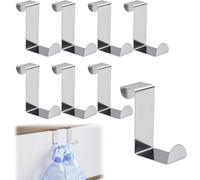 8 Pack Door Hooks No Drilled Heavy Duty Over Door Hanger Stainless Steel Metal Z Shaped Reversible Dual Head Single Space Saving Cupboard and Drawer Coat Hook for Kitchen Wardrobe Bedroom Bathroom