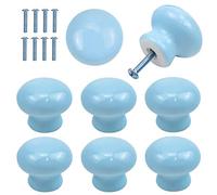 8 Pack Door Knobs for Kids, 35mm Round Cabinet Knobs, Blue Ceramic Cupboard Handles and Knobs, Furniture Pull Handles with Screws for Drawer, Wardrobes, Interior Doors, Kitchen ,Living Room (Blue)