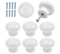 8 Pack Door Knobs for Kids, 35mm Round Cabinet Knobs, White Ceramic Cupboard Handles and Knobs, Furniture Pull Handles with Screws for Drawer, Wardrobes, Interior Doors, Kitchen ,Living Room (White)