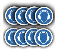 8 Pack - Ear Protection Safety Decals - 85mm Waterproof Vinyl - Ear Protection Must Be Worn Sticker Signs
