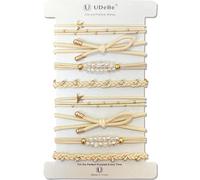 8 Pack Elegant Hair Ties with Gold Beads, Stars, and Crystal - Beige Thin Elastic Ponytail Holders for Women - Chic No Damage Hair Accessories for Al Hair Types