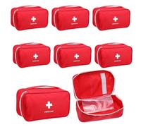 8 Pack Empty First Aid Bags, 600D Waterproof Oxford Fabric Medical Storage Pouches with Top Handle, Portable Red Emergency Organizer for Home Car Camping Hiking Travel