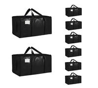 8 Pack-Extra Large Heavy Duty Moving Bags - Waterproof Storage Totes with Handles & Zippers, Foldable for College Dorm, Storage (Black)