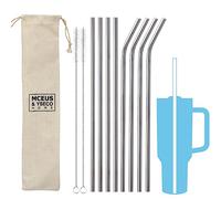 8 Pack Extra Long Metal Replacement Straws for Stanley 40oz Adventure Travel Tumbler, 304 Stainless Steel Reusable Drinking Straws with Clean Brush Compatible with Stanley Quencher 40oz Tall Tumbler