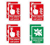 8 Pack Fire Safety Signs - A6 (105 x 148 mm) - 6 x Fire Alarm Call Point & 2 x Break Glass to Open Stickers - Self-Adhesive Laminated Polypropylene Labels for Workplace & Commercial Use