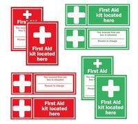 8 Pack First Aid Kit Medical Emergency Sign Health and Safety Signage 4 Set Red and Green Medical First Aid Kit Stickers First Aid kit Located here Label of Commercial Premises School Office