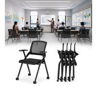 8 Pack Folding Office Chairs with Wheels, le Mesh Back Conference Room Chairs with Armrests, Rolling Nesting Desk Chairs for Meetings, Training, Semi, Classrooms, Schools