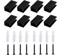 8 Pack Glass Shelf Brackets, Adjustable Shelf Brackets, Rectangle Holder Wall Mounted, Cabinet Support Clips for 8-10mm Thickness Glass and Mirrors (Black)
