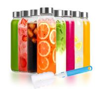 8 Pack Glass Water Bottles with Lids, 500ml Clear Glass Juice Bottles with Lids, Leak Proof Reusable Safe Glasses Bottle, for Juicing,Smoothie, Cold&Heat Drinks, Milk, with Cleaning Brush