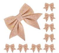 8 Pack Glitter Rose Gold Christmas Bows 15cm Wide for Tree Decorations, Garland, Gift Wrapping, Crafting, Ornaments, Xmas Wreath and Supplies