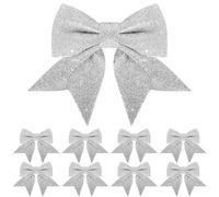 8 Pack Glitter Silver Christmas Bows Christmas Tree Bows 6 inch Wide, Silver Bows for Christmas Tree Decorations Gift Wrapping Ornaments Xmas Wreath Bows Garland Crafting Decorations Bows Supplies