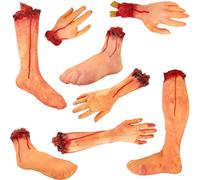 8 Pack Halloween Fake Human Severed Hands Feet Set Scary Bloody Broken Body Part for Haunted House Halloween Horror Scary Party Props Decorations Supplies